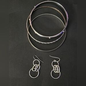 3/$20 Silver Tone Y2k Drop Dangle Earrings And 3 Soild Bracelets